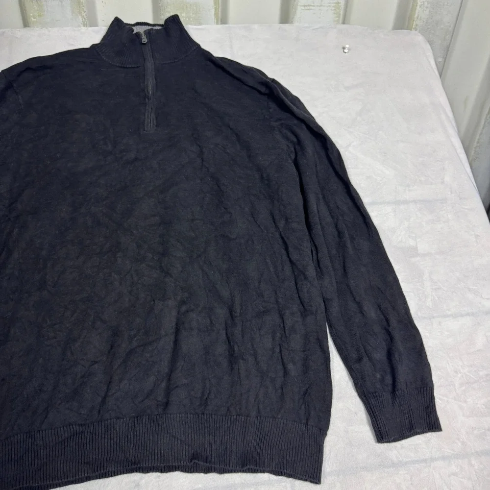 Old Navy Mens 1/4‎ Zip Pullover Sweater Black Knitted Ribbed Cuff Long Sleeve XL